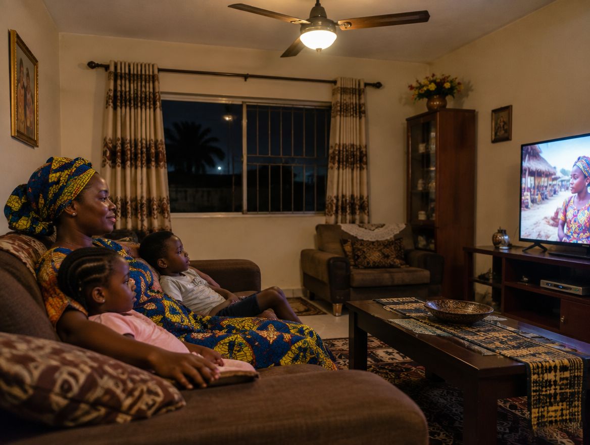 Family at home with the lights on during a power cut